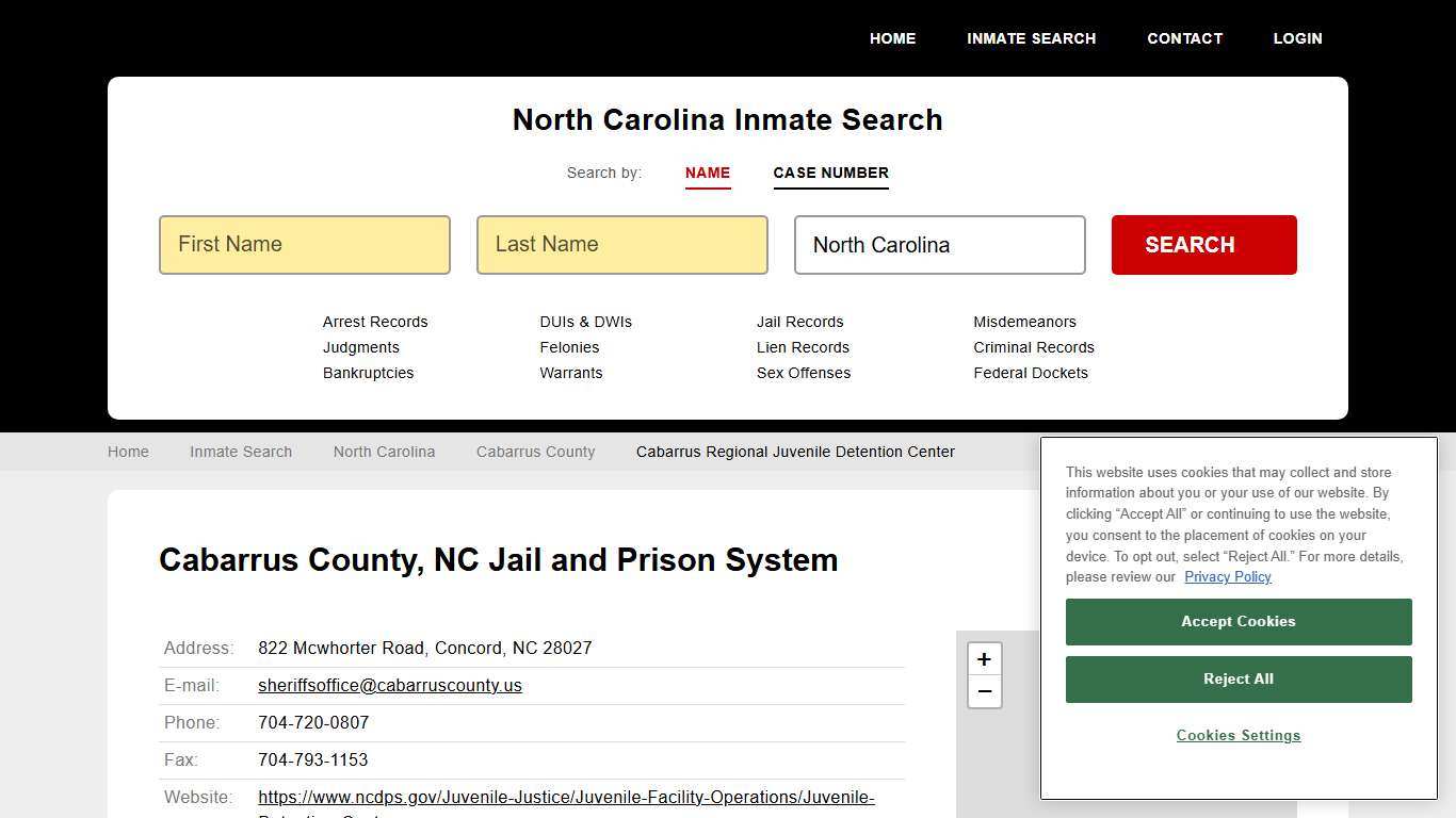 Cabarrus Regional Juvenile Detention Center Inmate Records Search, North Carolina - StateCourts
