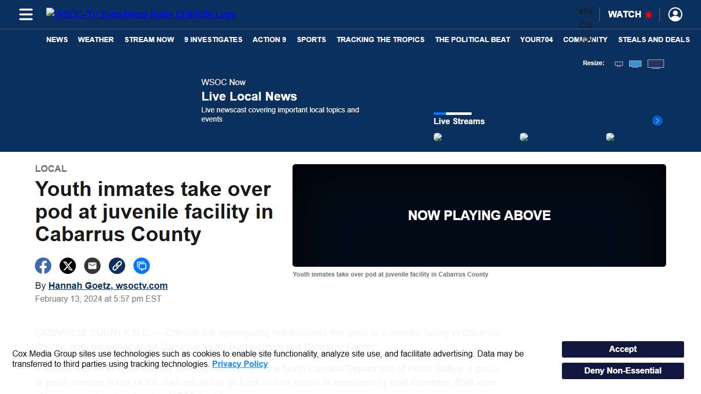 Youth inmates take over pod at juvenile facility in Cabarrus County – WSOC TV